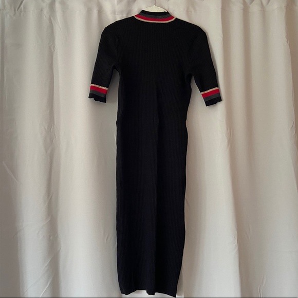 Ribbed mock neck black dress with stripe detail - Picture 3 of 4